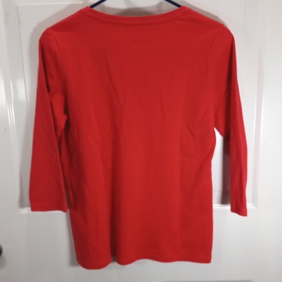 LLBean NWOT Small Reg Rust/ Red, tie front, 3/4 sleeve 100% cotton - Picture 3 of 4